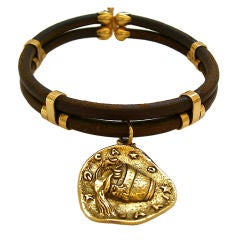 An 18k Gold and Leather Zodiac Choker by Gioconda