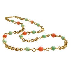 Coral Jadeite Gold Necklace