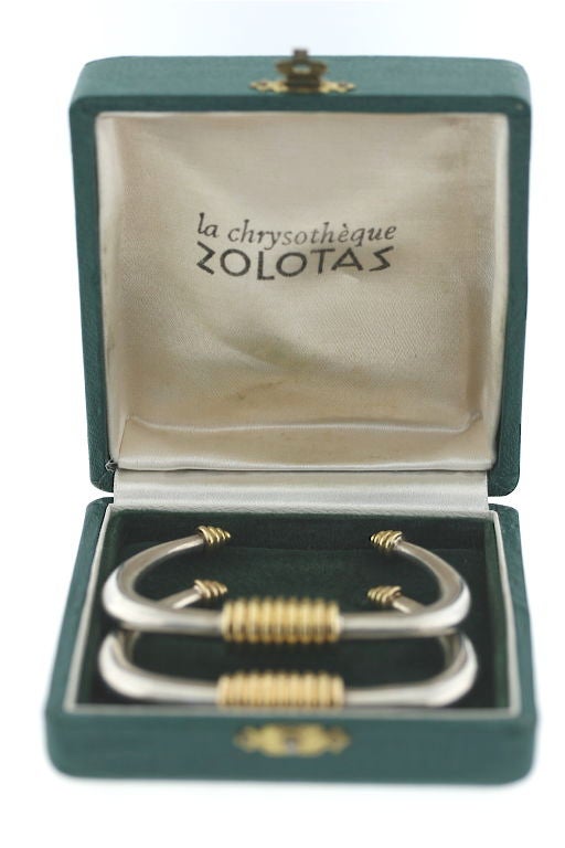Pair of Zolotas 18k Gold and Sterling Silver Bangle Bracelets