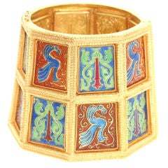 Unique Zolotas 22k Gold Cuff Bracelet With Enameled Plaques