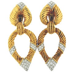 Van Cleef & Arpels 3" Gold and Diamond 1970s Ear Clips!!!