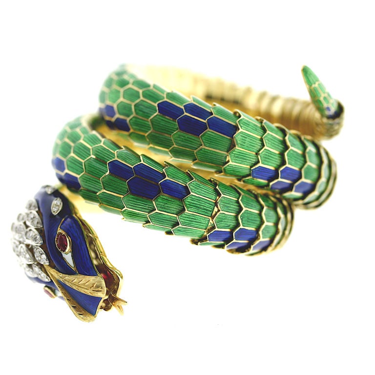 Incredible Enamel 
Damond Coiled Serpent Bracelet