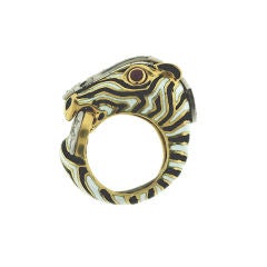 David Webb Enamel & Diamond Zebra Ring