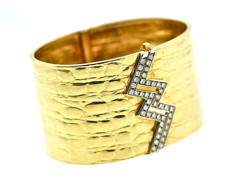 Gucci Gold and Diamond 1970s Cuff