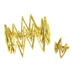 Henry Dunay 1970s Gold Zig Zag Bracelet & Ring