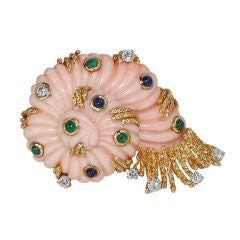 CARTIER Angel Skin Coral Gold Gem Set Shrimp Pin