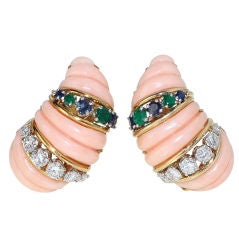 CARTIER Angel Skin Coral Gold Gem Set Shrimp Earclips