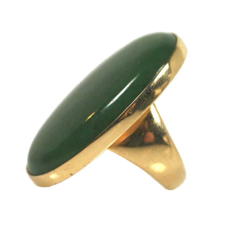 Georg Jensen Nephrite Jade Gold Ring No. 1090 For Sale