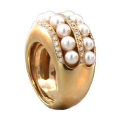 Vintage Diamond, Pearl and Gold Ring by Poiray of Paris