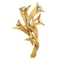 Reeded Spray Gold and Diamond Pin by Boucheron Paris