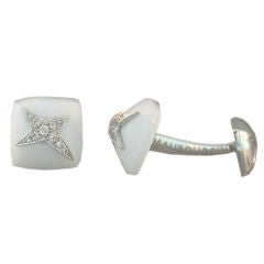 Modern White Agate and Diamond Cufflinks by MAUBOUSSIN