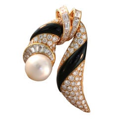 Looped Swag Diamond and Pearl Pin By MAUBOUSSIN Paris