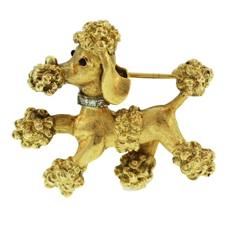 CARTIER Gold and Diamond Poodle Brooch For Sale
