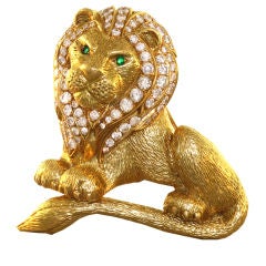 Gold Diamond Lion Brooch by FRED Paris