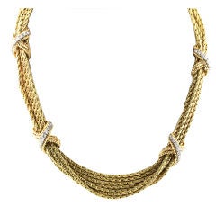 Retro Gold and Diamond Torsade Necklace