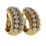 Vintage Diamond, Pearl and Gold Creole Hoop Earrings by Poiray of Paris