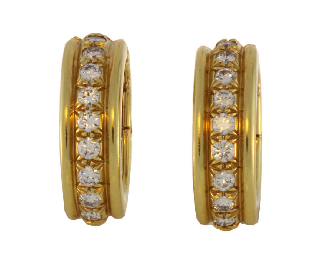 David Webb Diamond and Gold Creole Earclips