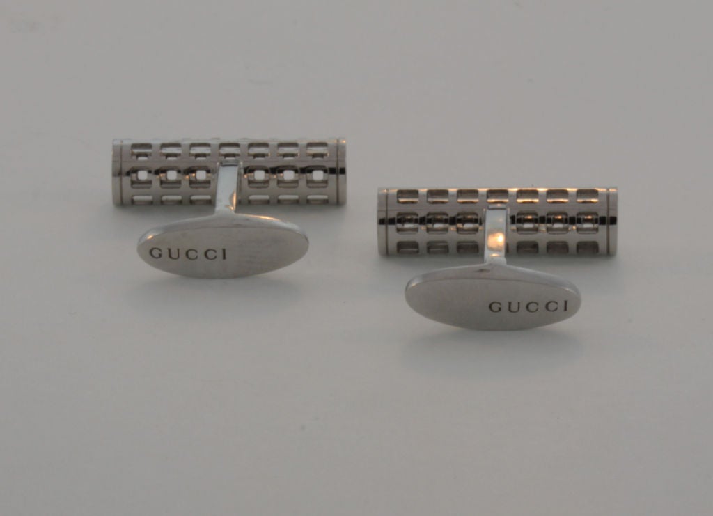 GUCCI White Gold Cylinder Cufflinks