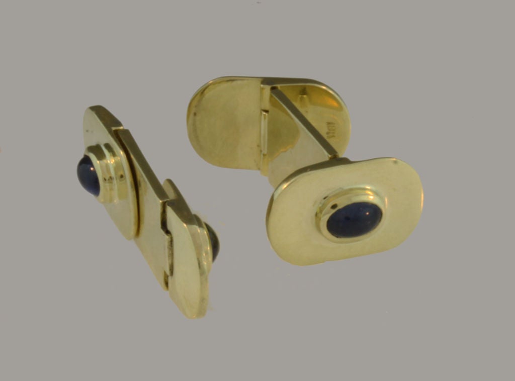 Cartouche Cabochon Sapphire Gold Cufflinks