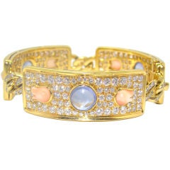 Used 18K Yellow Gold, Diamond, Sapphire & Coral Bracelet by Bvlgari