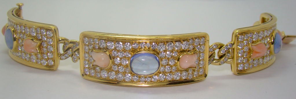 18K Yellow Gold, Diamond, Sapphire & Coral Bracelet by Bvlgari