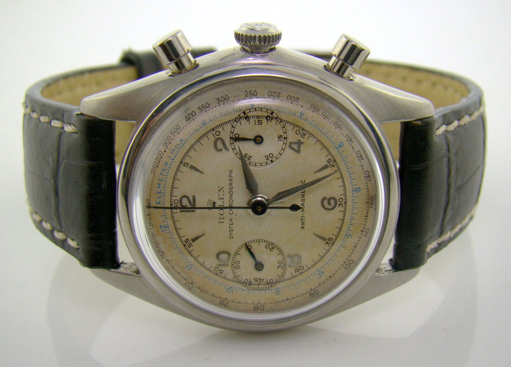 1950's Early Chronograph Rolex Watch w/ Blue Telemeter Ring