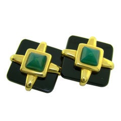 A. Cipullo 18K Yellow Gold, Onyx & Chrysophrase Earrings Cartier