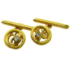 18K Yellow Gold & Diamond Snake Cufflinks