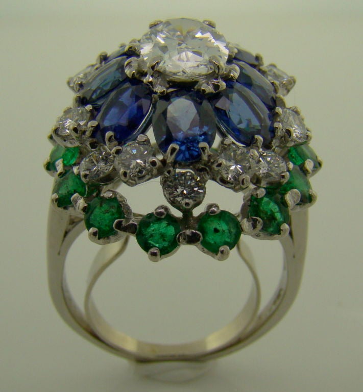 Platinum, Diamond, Sapphire & Emerald Ring by Oscar Heyman 1