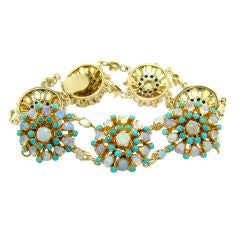Antique Victorian 14K Yellow Gold, Opal & Turquoise Bracelet