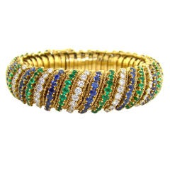 18K Yellow Gold, Diamond, Emerald & Sapphire Bracelet by V.C.A.