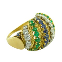18K Yellow Gold, Diamond, Emerald & Sapphire Ring by V.C.A.