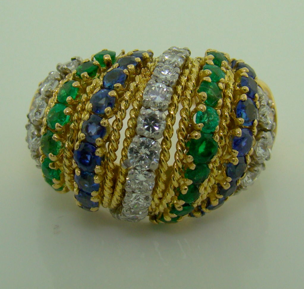 An 18K Yellow Gold, Diamond, Emerald & Sapphire Bracelet by Van Cleef & Arpels - circa 1954