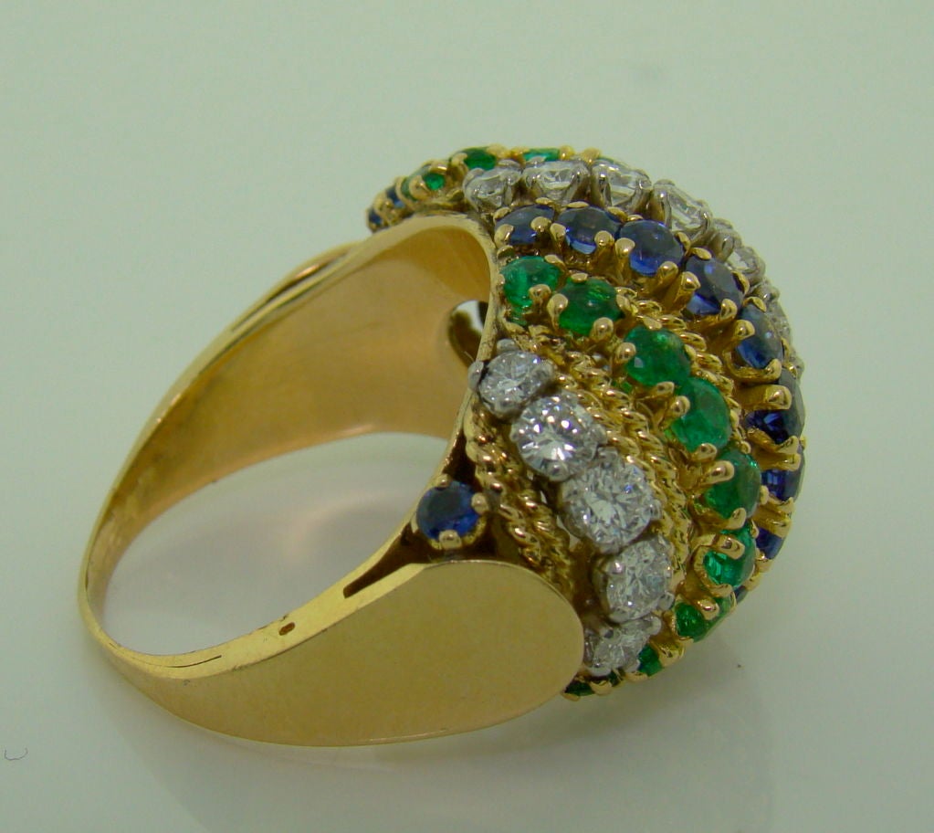 Women's 18K Yellow Gold, Diamond, Emerald & Sapphire Ring by V.C.A.
