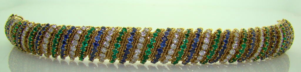 18K Yellow Gold, Diamond, Emerald & Sapphire Bracelet by V.C.A. 1