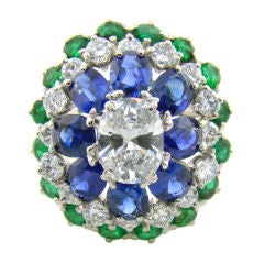 Platinum, Diamond, Sapphire & Emerald Ring by Oscar Heyman