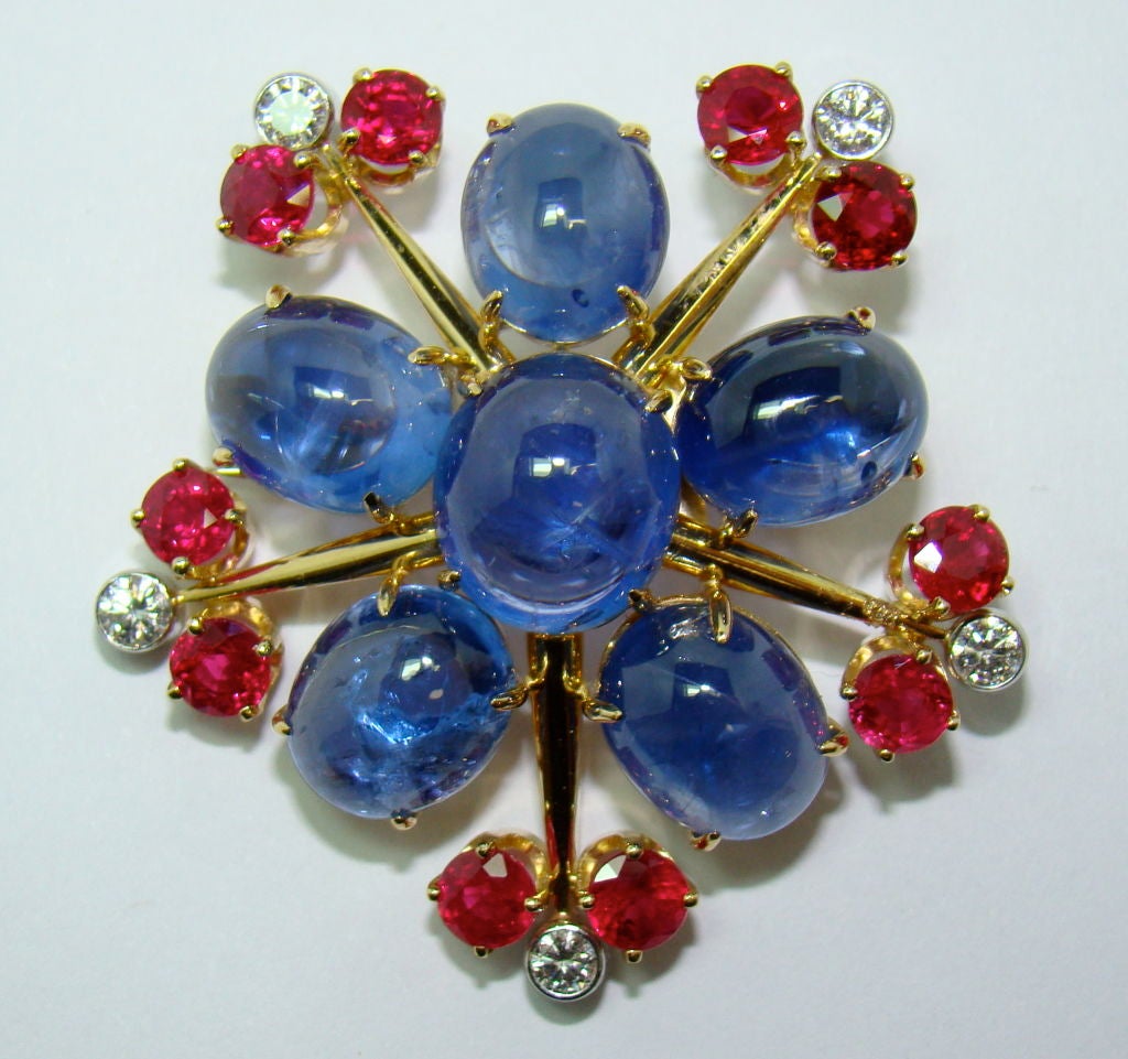 18K Yellow Gold, Sapphire, Ruby & Diamond Earrings by Aletto Bro