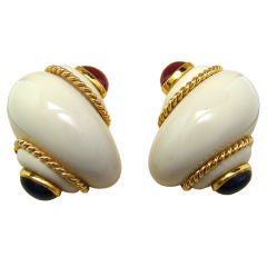 18K Yellow Gold, Ruby & Sapphire Earrings by Verdura
