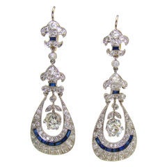 Platinum Handmade Diamond 
Blue Sapphire Earrings