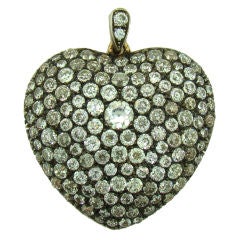 14K Yellow Gold, Silver, Diamond & Glass Victorian Heart Pendant