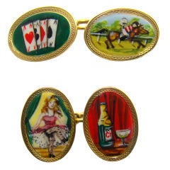 "Four Vices" 15K Yellow Gold and Enamel Cufflinks