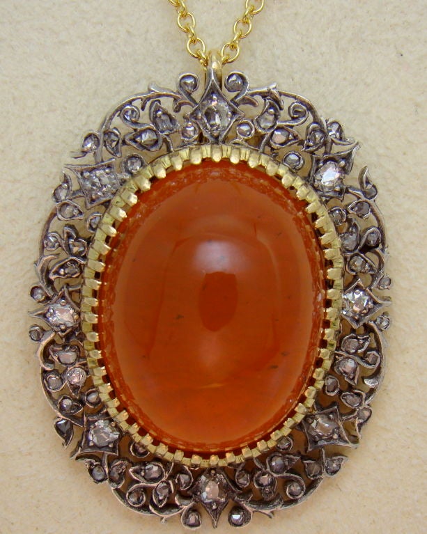 Victorian Mexican Fire Opal, Diamond, Silver & Gold Pendant