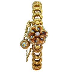 Old Victorian Diamond, Enamel 
Yellow Gold Bracelet