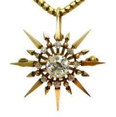 Victorian Diamond & Yellow Gold Pendant & Brooch with Chain