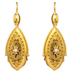 Victorian Pearl, Enamel & Yellow Gold Earrings