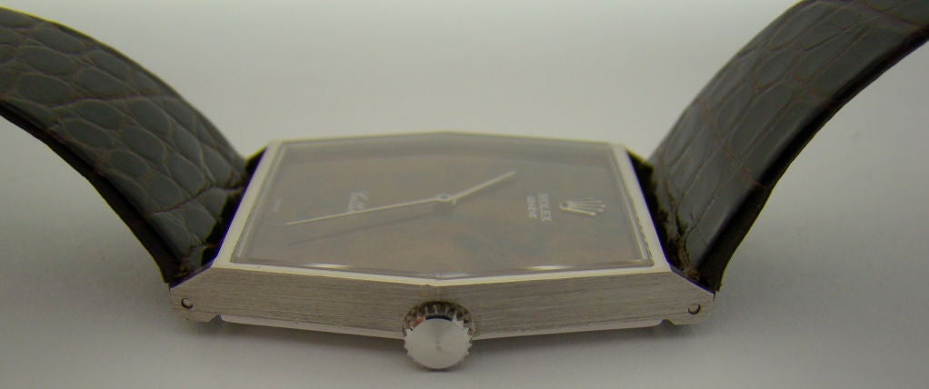 18K White Gold Oversized 'Cellini' - Wood Dial, Oversized Case, over 3cm tall by 3cm wide, circa 1990 w/ 70's look.