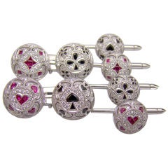 18K White Gold Card Suite Cufflinks & Shirt Studs in Ruby & Onyx