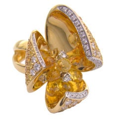 18K Yellow Gold, Diamond & Citrine Amazing Flower Ring