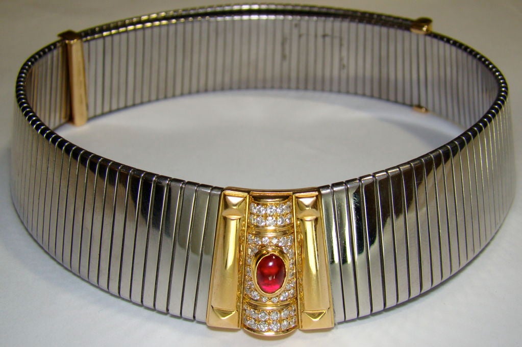 Women's Bulgari Diamond, Ruby, 18K Yellow Gold & Stainless-Steel  Collar