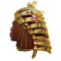 Ruby, Emerald, Sapphire 
Agate Pendant in 18K Yellow Gold